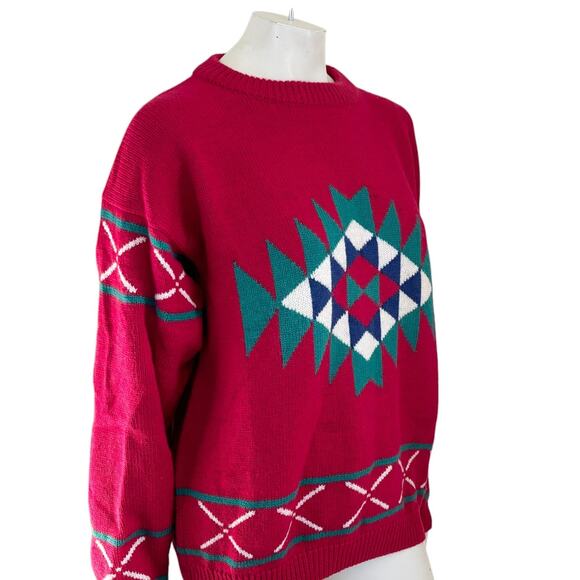 VTG MIGHTY MAC Wool Cotton Ski Lodge Crew Neck Sweater in Red SZ L - Picture 5 of 11